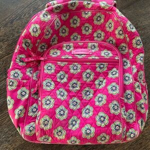Vera Bradley Large Pink and White Floral Campus Backpack